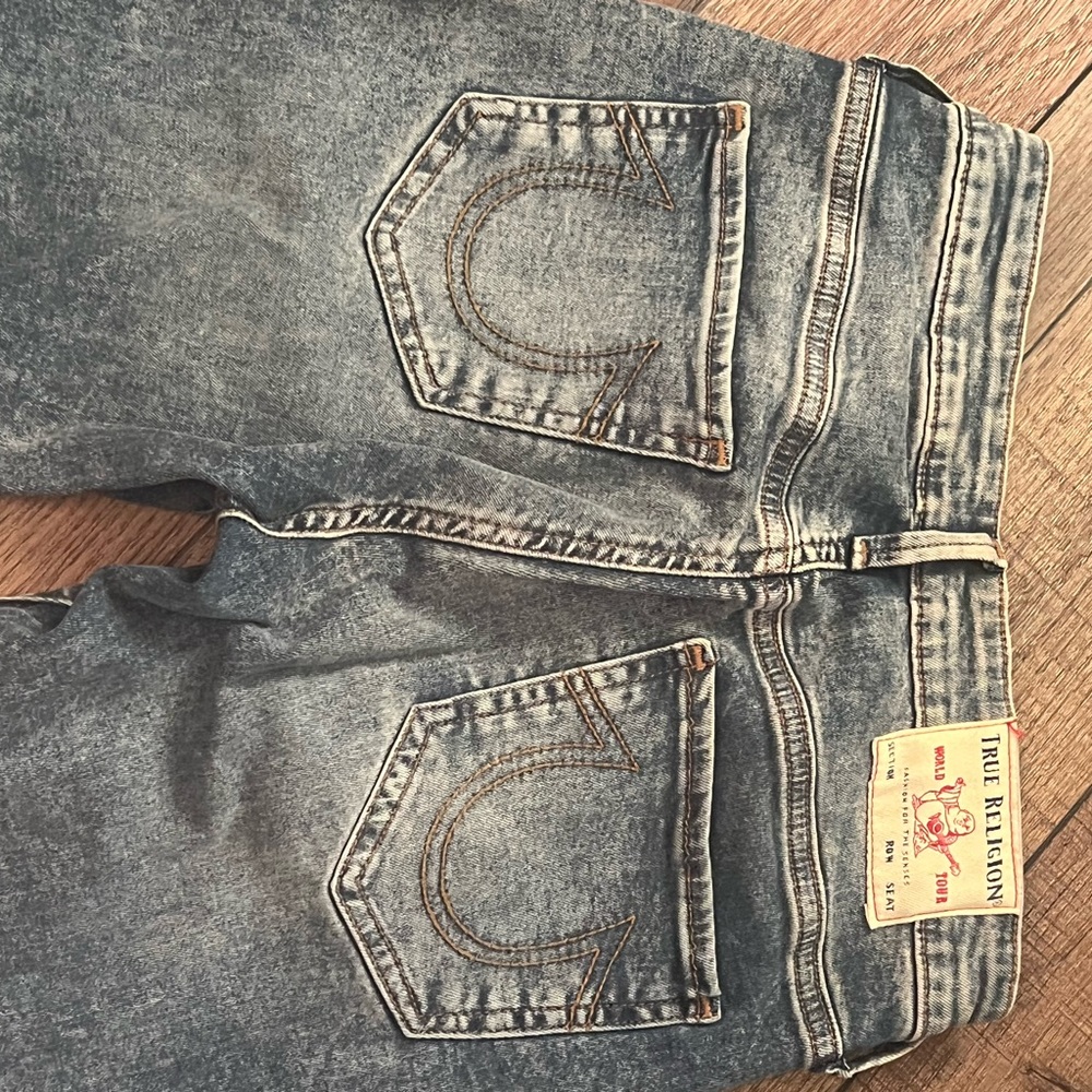 True Religion Faded Blue Jeans with Contrast Stitching